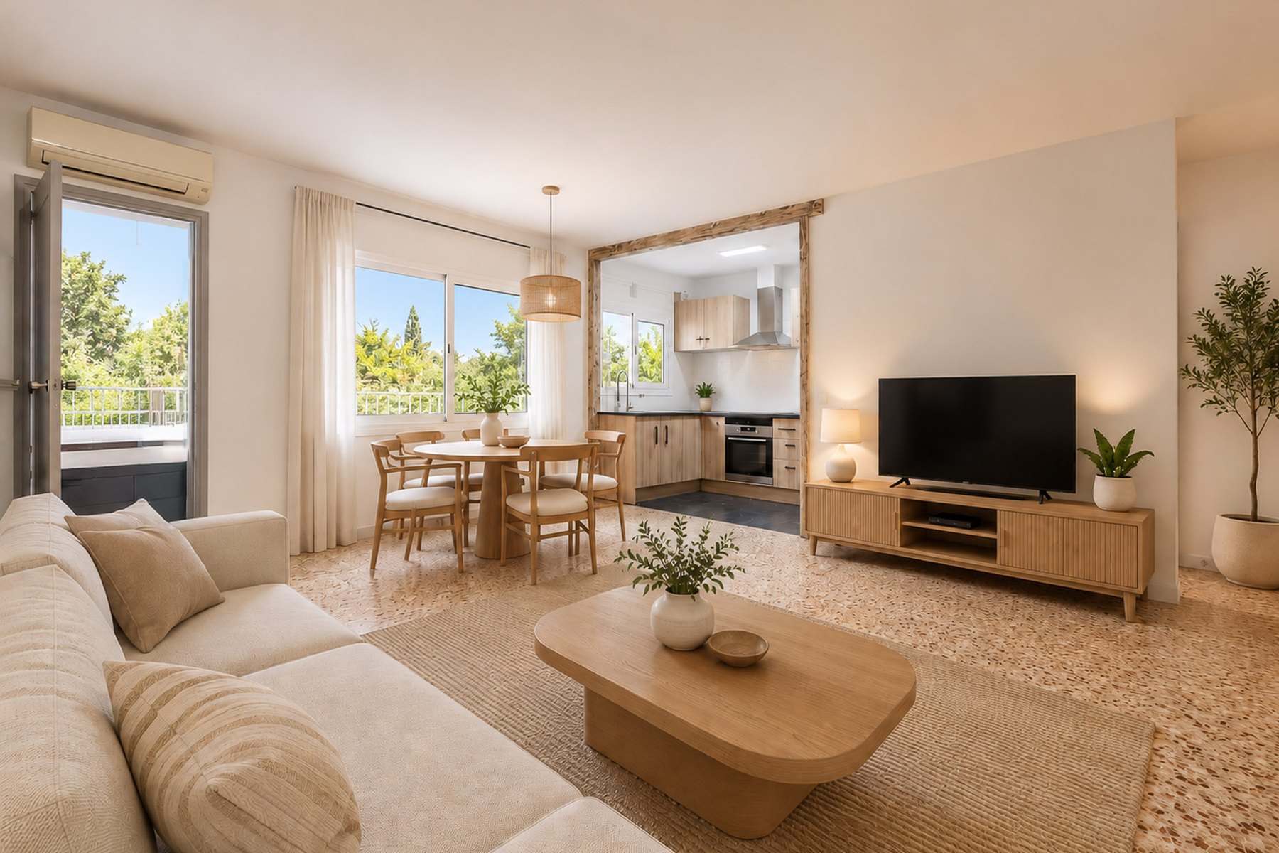 Ejemplo de home staging virtual para un salón vacío en Barcelona